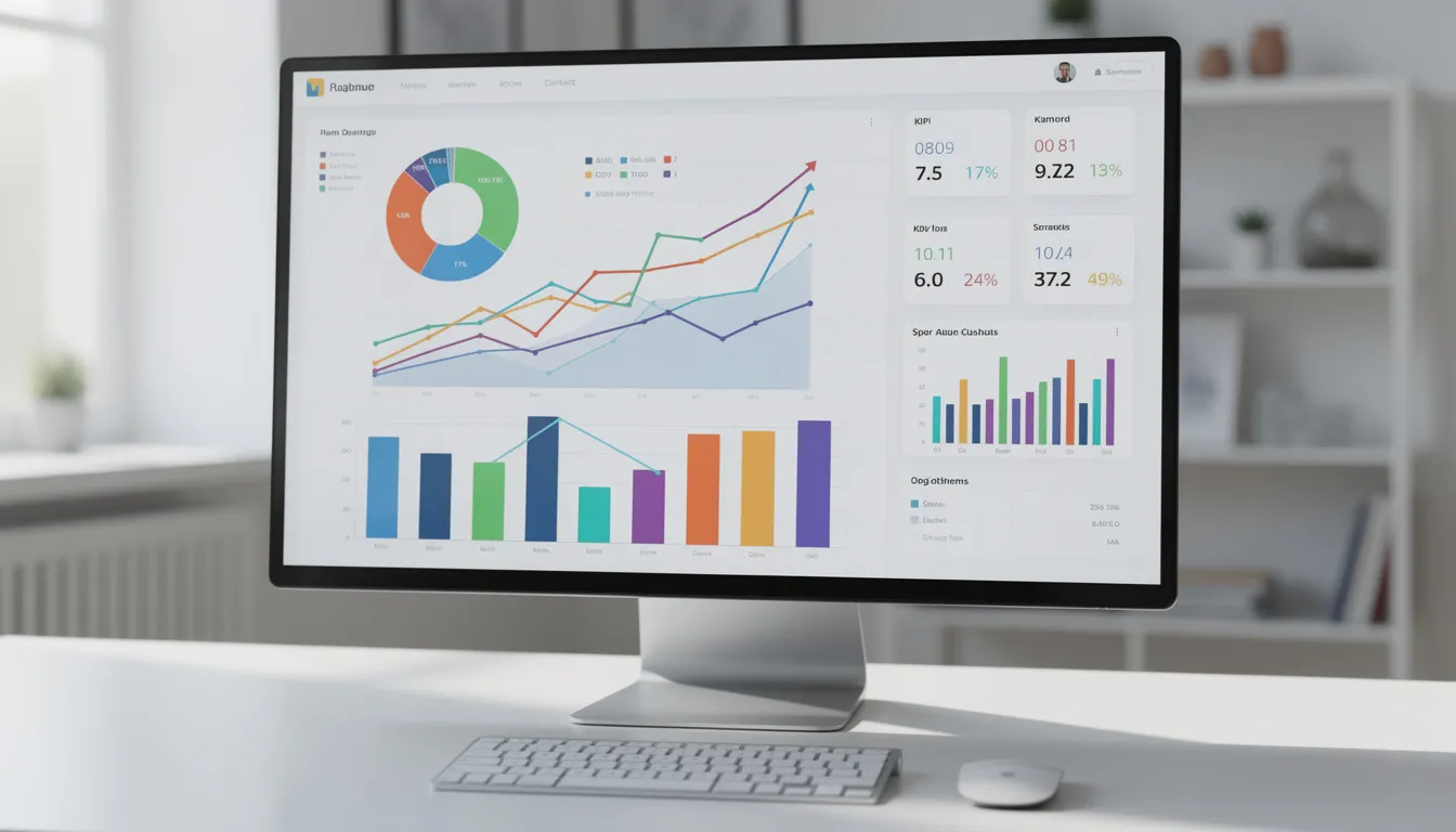 The image shows a computer monitor filled with vibrant analytics charts and graphs, illustrating various marketing strategies and performance metrics. This visual representation is essential for digital marketing agencies in Edmonton to analyze data-driven approaches that drive business growth and enhance online presence.