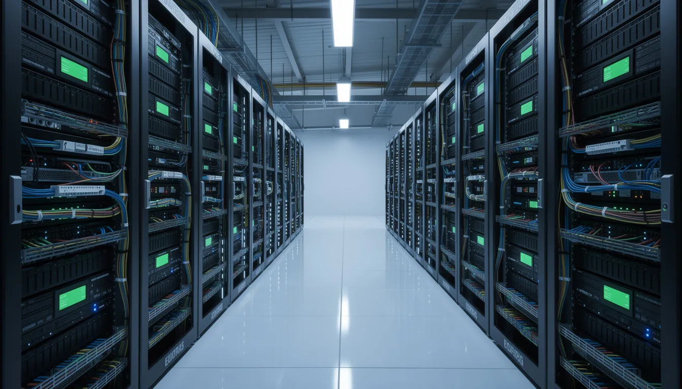 The image depicts enterprise server hardware neatly arranged in a well-organized data center environment, showcasing IBM solutions designed to optimize cloud infrastructure and support hybrid cloud strategies for businesses. The setup highlights the integration of advanced technologies aimed at accelerating innovation and enhancing operational efficiency.